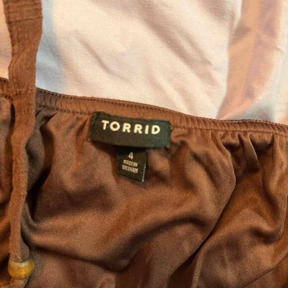 Torrid PLUS SIZE 4 Brown Textured Cotton Tiered Sleeveless Lined Midi Dress - Picture 12 of 14